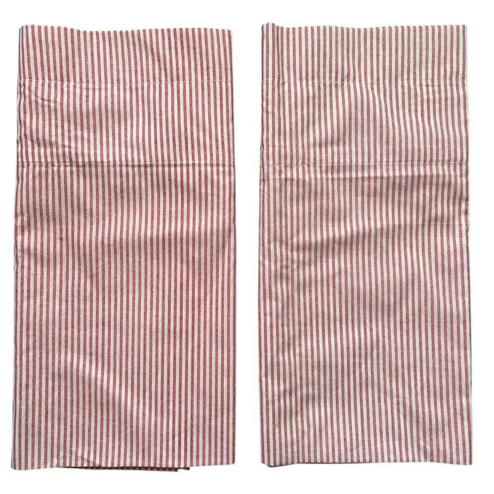 Red and White Striped Linen Valance Set of 2 60